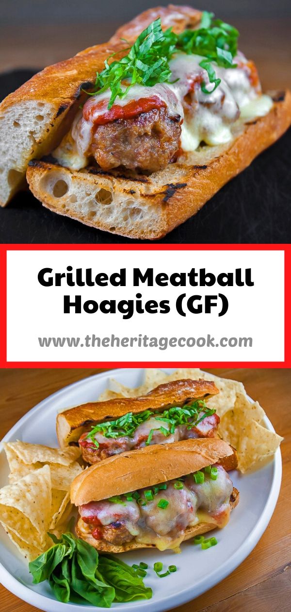 Grilled Meatball Hoagie Sandwiches with Spicy Tomato Sauce and Melted Cheese © 2020 Jane Bonacci, The Heritage Cook