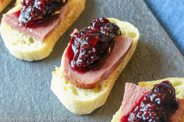 Smoked Duck and Spiced Jam Canape Appetizers © 2020 Jane Bonacci, The Heritage Cook 