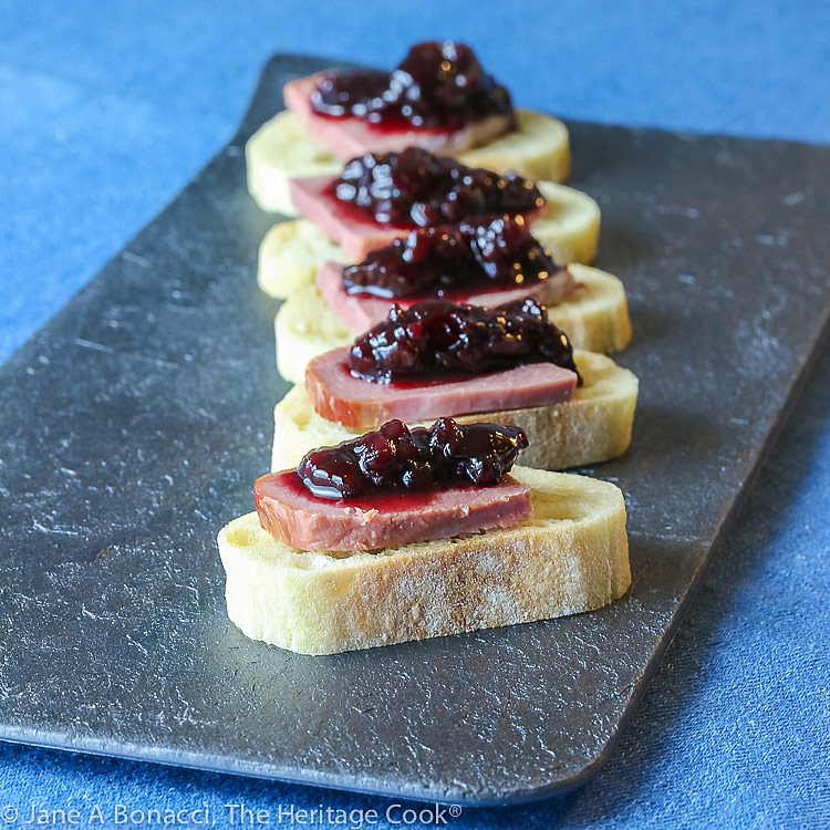 Smoked Duck and Spiced Jam Canape Appetizers © 2020 Jane Bonacci, The Heritage Cook 