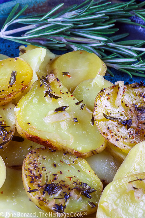 Plate of Dairy Free Creamy Potato Gratin ready for a fancy or casual dinner or special occasion © 2021 Jane Bonacci, The Heritage Cook