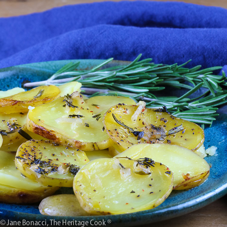 Plate of Dairy Free Creamy Potato Gratin ready for a fancy or casual dinner or special occasion © 2021 Jane Bonacci, The Heritage Cook