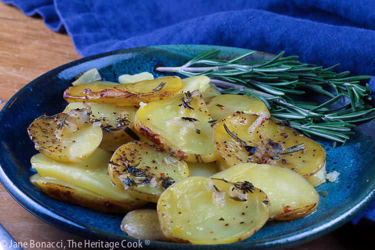 Plate of Dairy Free Creamy Potato Gratin ready for a fancy or casual dinner or special occasion © 2021 Jane Bonacci, The Heritage Cook