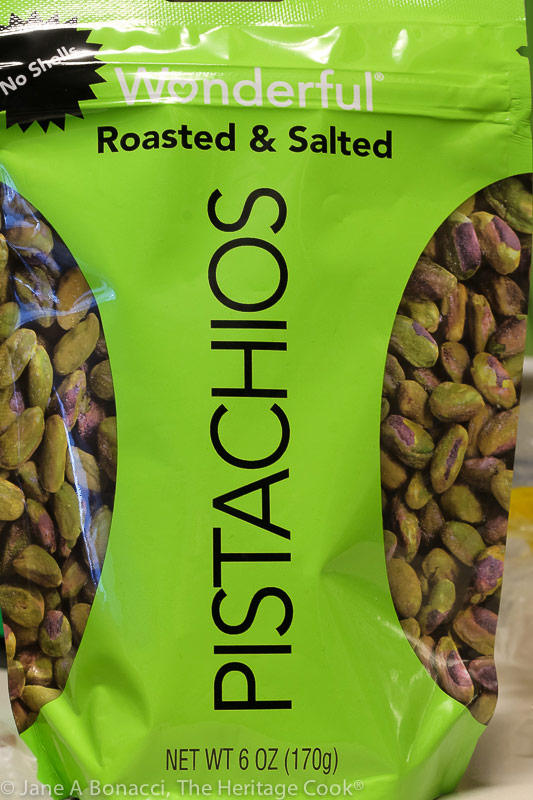 bag of shelled pistachios; Easy Saffron Rice © 2021 Jane Bonacci, The Heritage Cook