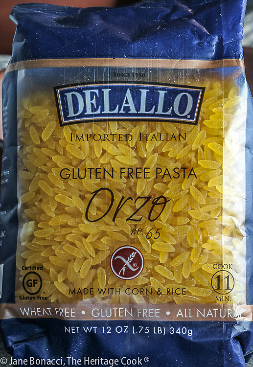 bag of gluten-free orzo from DeLallo 