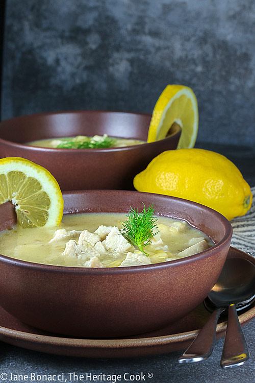 Instant Pot Avgolemono Soup with Chicken from Instantly Mediterranean by Emily Paster © 2021 Jane Bonacci, The Heritage Cook