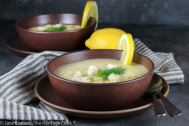 Instant Pot Avgolemono Soup with Chicken from Instantly Mediterranean by Emily Paster © 2021 Jane Bonacci, The Heritage Cook