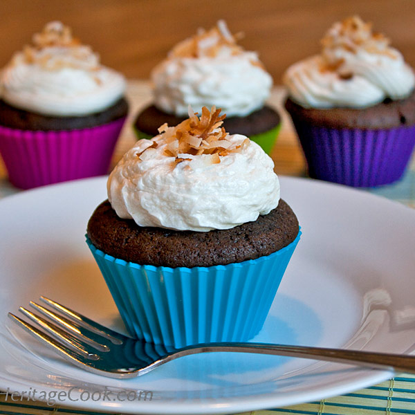 Mocha Coconut Cupcakes with Coconut Frosting Gluten Free © 2022 Jane Bonacci, The Heritage Cook