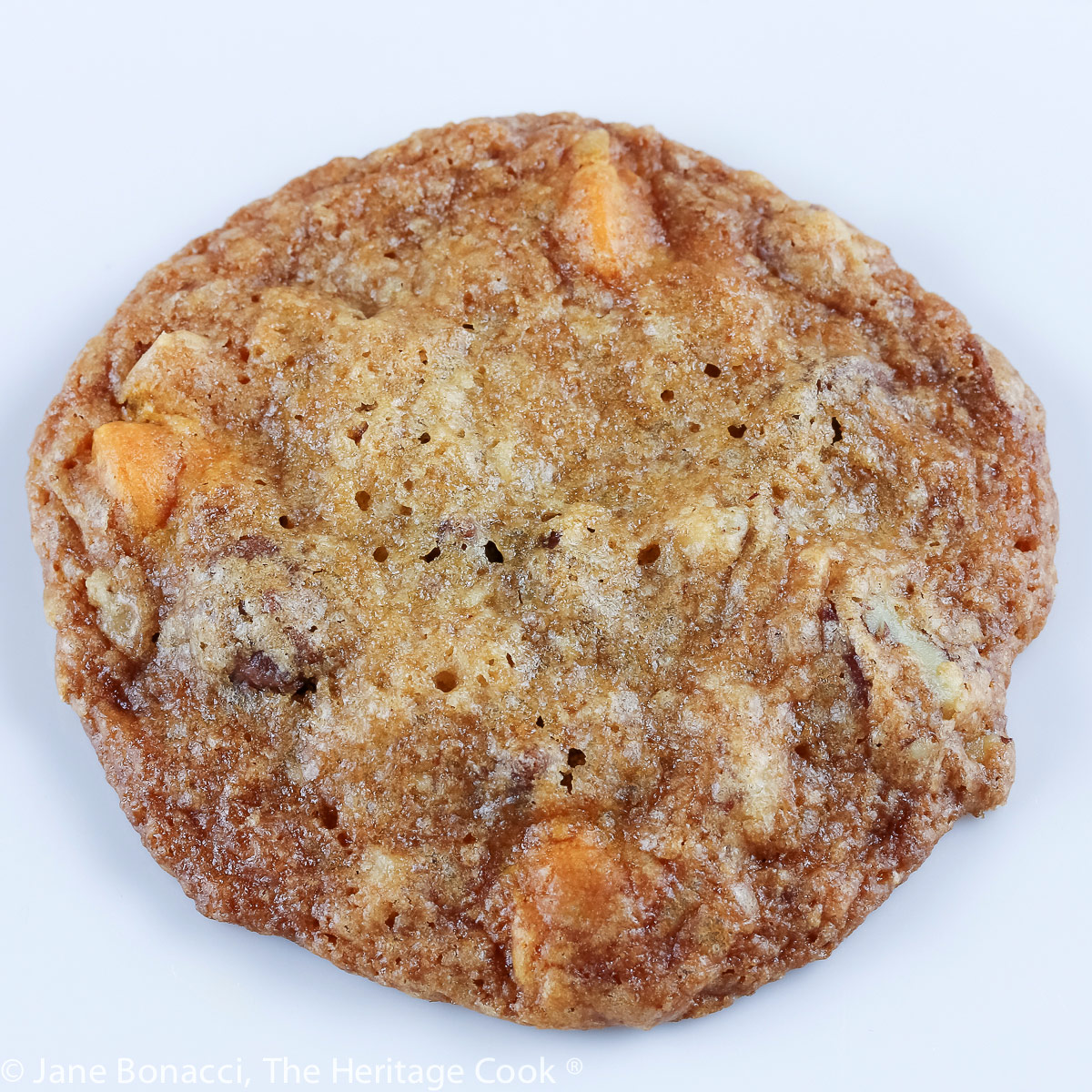 Single baked cookie; Brown Sugar Turtle Cookies © 2022 Jane Bonacci, The Heritage Cook