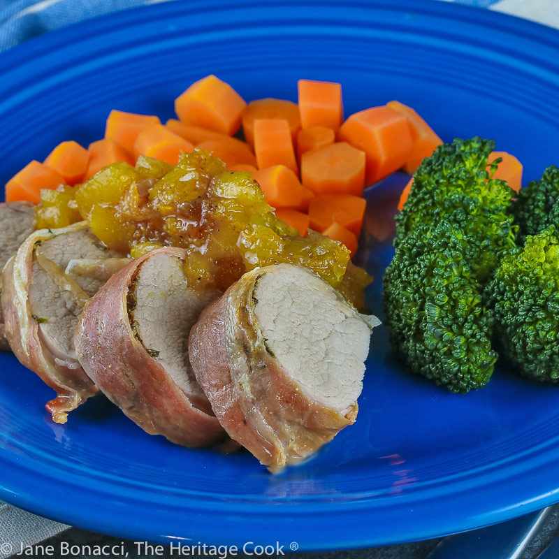 Herb Roasted Pork Tenderloins with Poached Spiced Apples © 2022 Jane Bonacci, The Heritage Cook