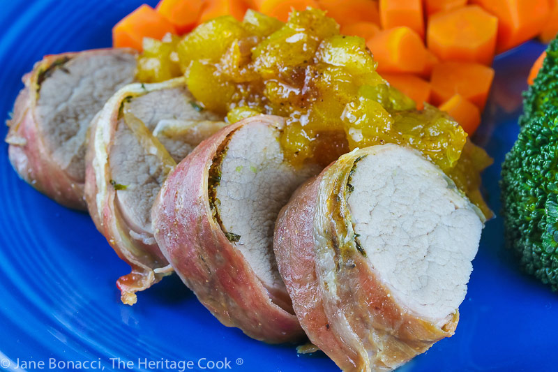 Herb Roasted Pork Tenderloins with Poached Spiced Apples © 2022 Jane Bonacci, The Heritage Cook