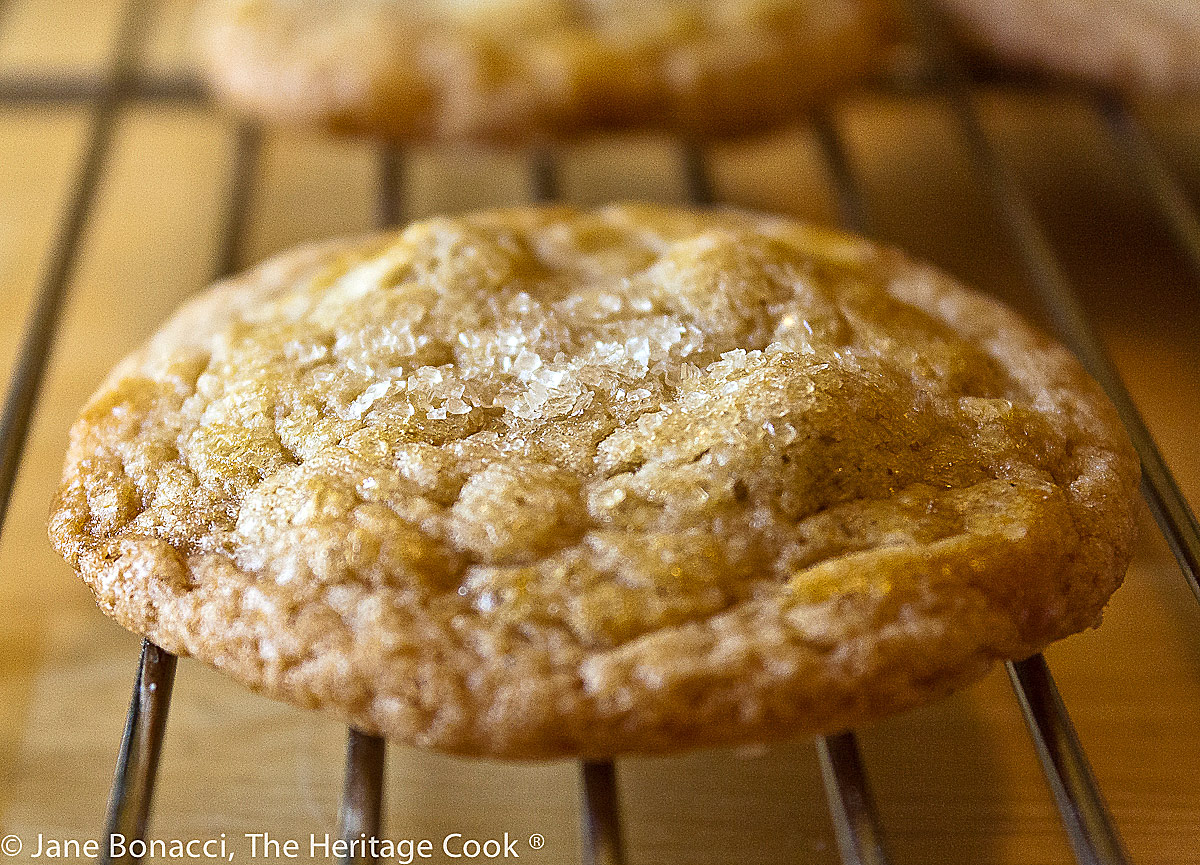 single cookie cooling on rack; Nutella Filled Vanilla Cookies © 2022 Jane Bonacci, The Heritage Cook
