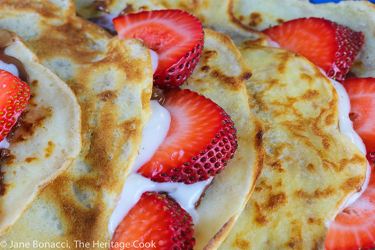 close up of strawberries; Gluten Free Nutella Cheesecake Crepes © 2022 Jane Bonacci, The Heritage Cook