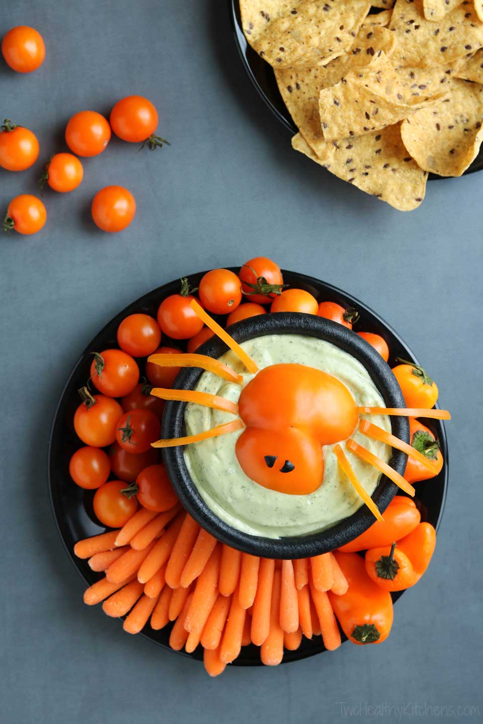 Spooky Spider Appetizer Dip; Part of 15 Spooky Savory Halloween Dishes, assembled by Jane Bonacci, The Heritage Cook, 2022. 