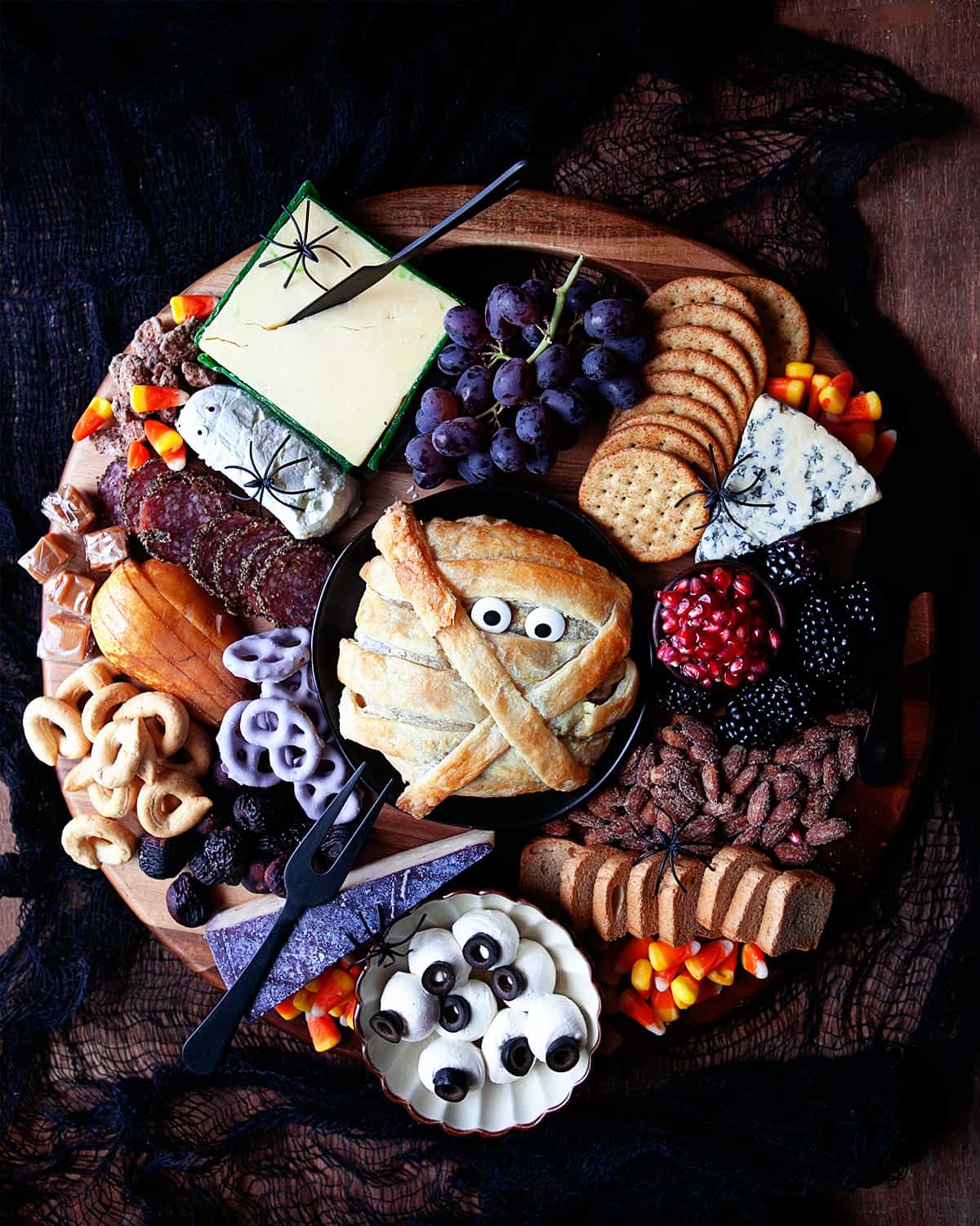 Halloween Cheese Board; Part of 15 Spooky Savory Halloween Dishes, assembled by Jane Bonacci, The Heritage Cook, 2022. 