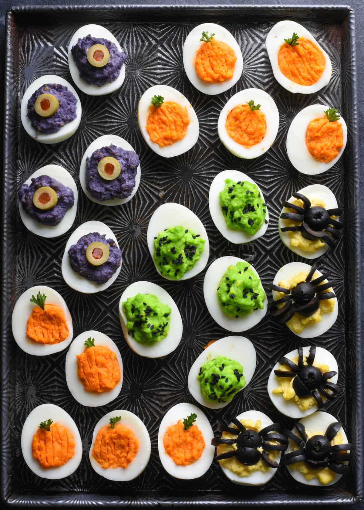 Halloween Deviled Eggs; Part of 15 Spooky Savory Halloween Dishes, assembled by Jane Bonacci, The Heritage Cook, 2022. 