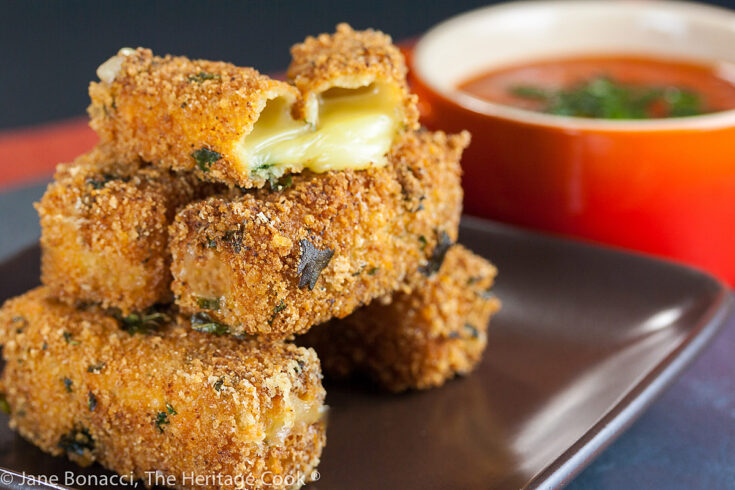 Fried Cheese Tombstones with Blood Red Dipping Sauce (Gluten-Free)