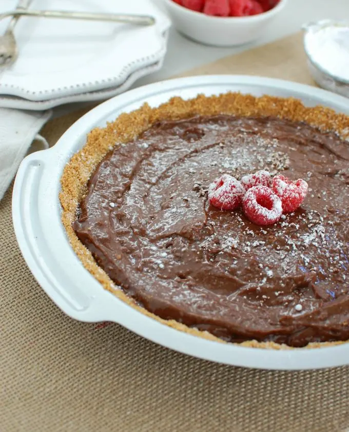 Dark Chocolate Raspberry Pie; Part of a round-up collection of recipes compiled by Jane Bonacci, The Heritage Cook, 15 Chocolate Desserts for your Holiday Table.