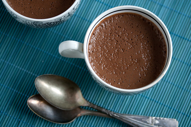 mugs of Mocha Cinnamon Pots de Creme; Part of a round-up collection of recipes compiled by Jane Bonacci, The Heritage Cook, 15 Chocolate Desserts for your Holiday Table. 