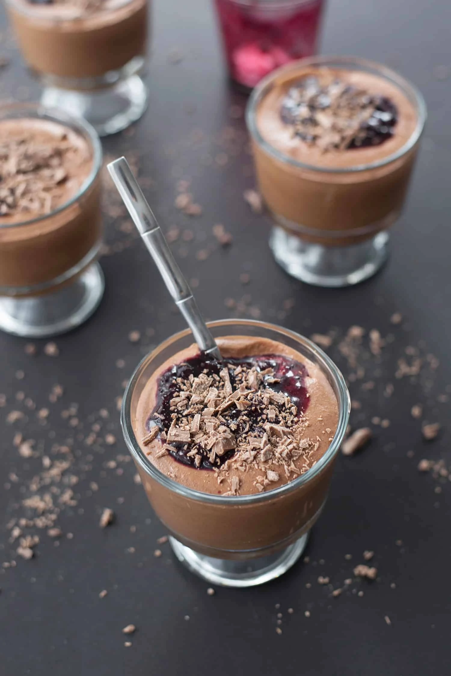 Individual Chocolate Cherry Mousse (Vegan); Part of a round-up collection of recipes compiled by Jane Bonacci, The Heritage Cook, 15 Chocolate Desserts for your Holiday Table. 