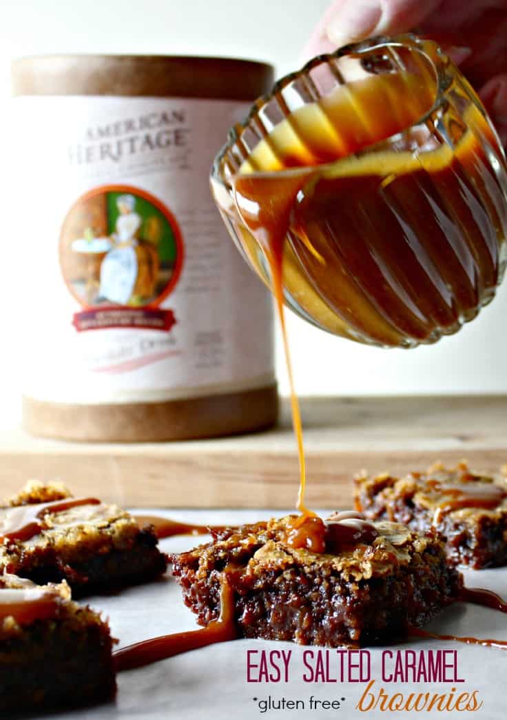 Salted Caramel Brownies (Gluten Free) from Confessions of an Overworked Mom; A collection of 12 chocolate brownie recipes from some of the finest bloggers on the Internet; Recipe collection compiled by Jane Bonacci, The Heritage Cook 2023. 