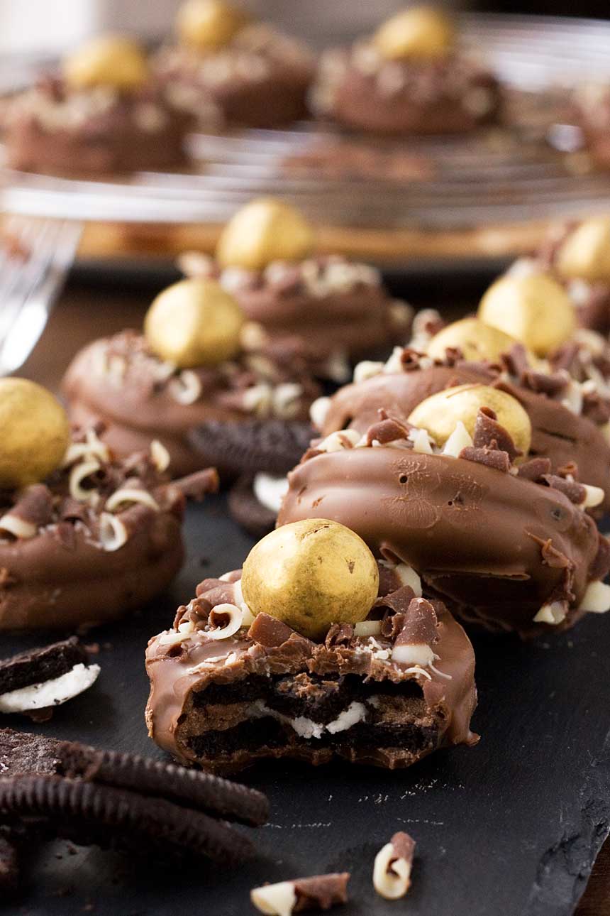 Chocolate Dipped Oreos; 21 different chocolate treats in this blog post round-up are swoon-worthy; 21 Chocolate Easter Treats round-up 2023; assembled by Jane Bonacci, The Heritage Cook. 