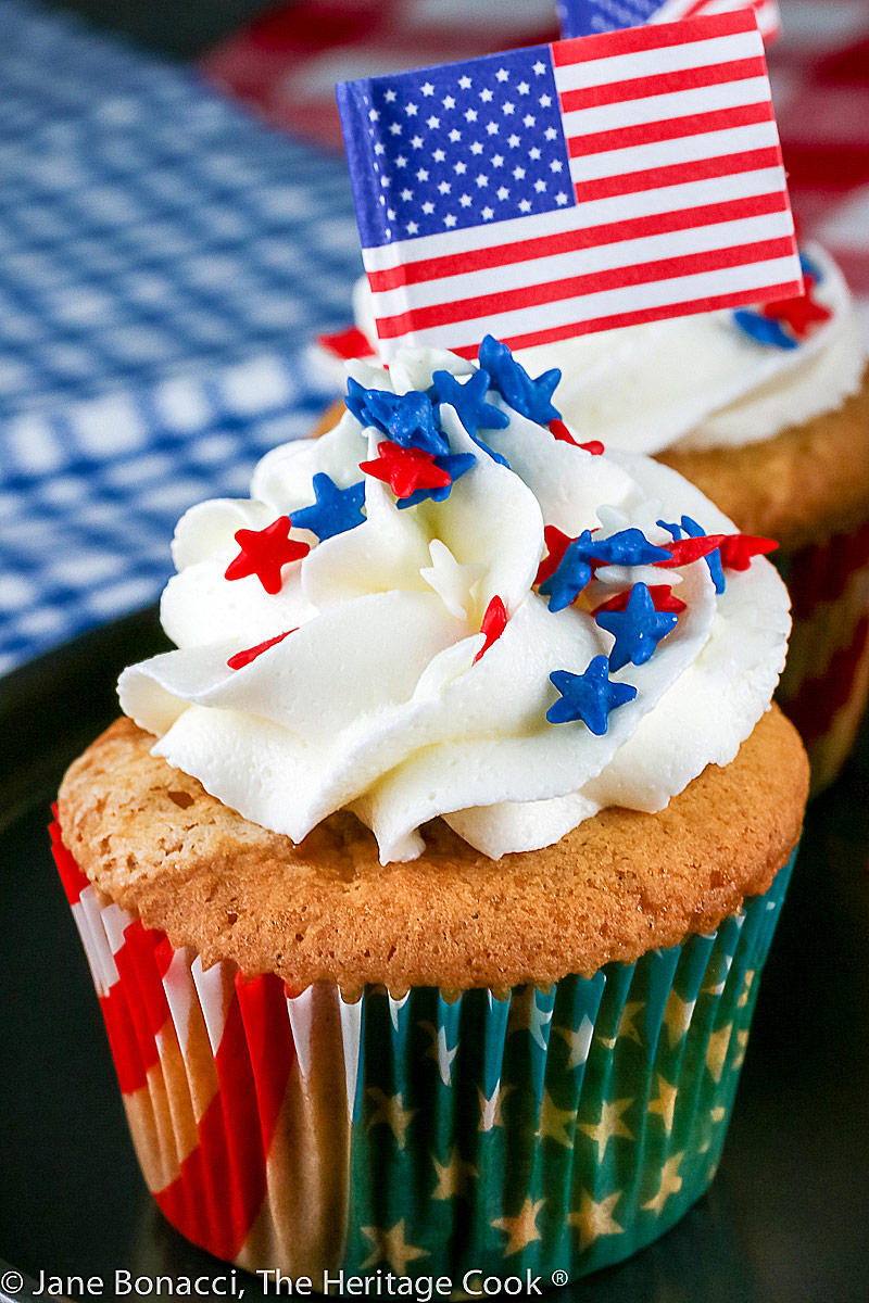 Macadamia Nut White Chocolate Cupcakes; Collection of 10 of the Best 4th of July Chocolate Treats compiled by Jane Bonacci, The Heritage Cook. 