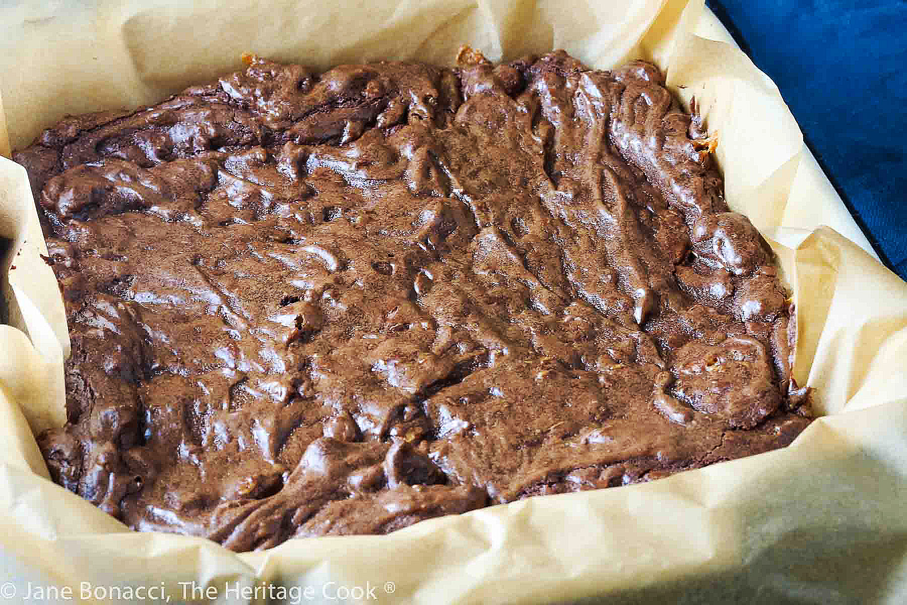 Whole block of brownies fresh from the oven.