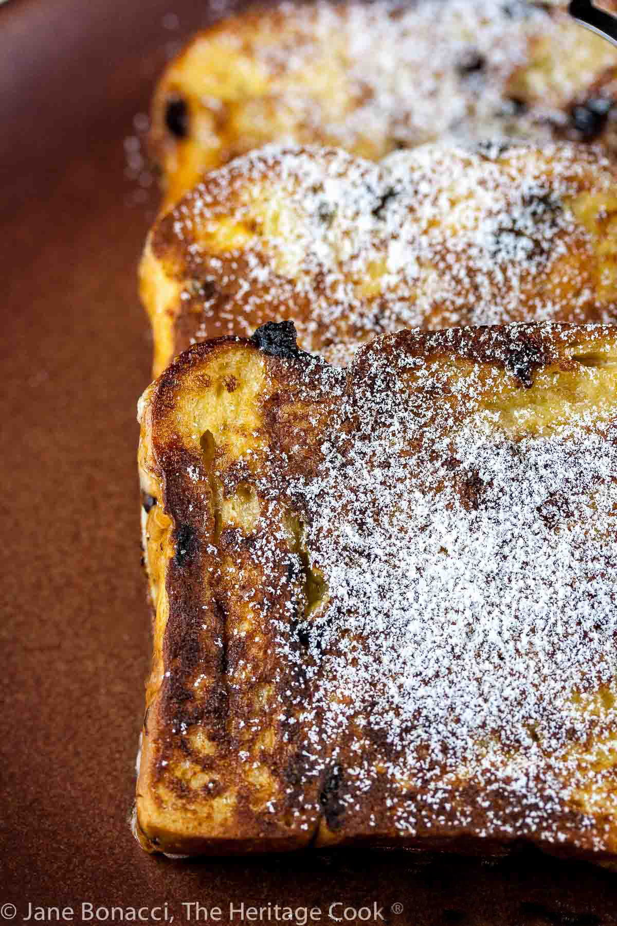 Chocolate Chip Brioche French Toast; Collection of the Top 10 Chocolate Recipes from 2023 on The Heritage Cook website © 2023 compiled by Jane Bonacci, The Heritage Cook. 