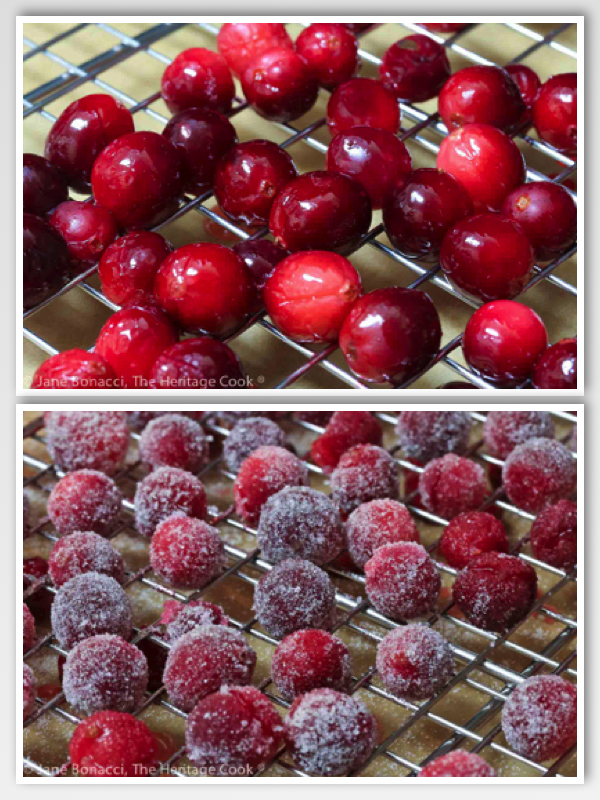 2 photos, glazed cranberries on top with sugared cranberries below. 