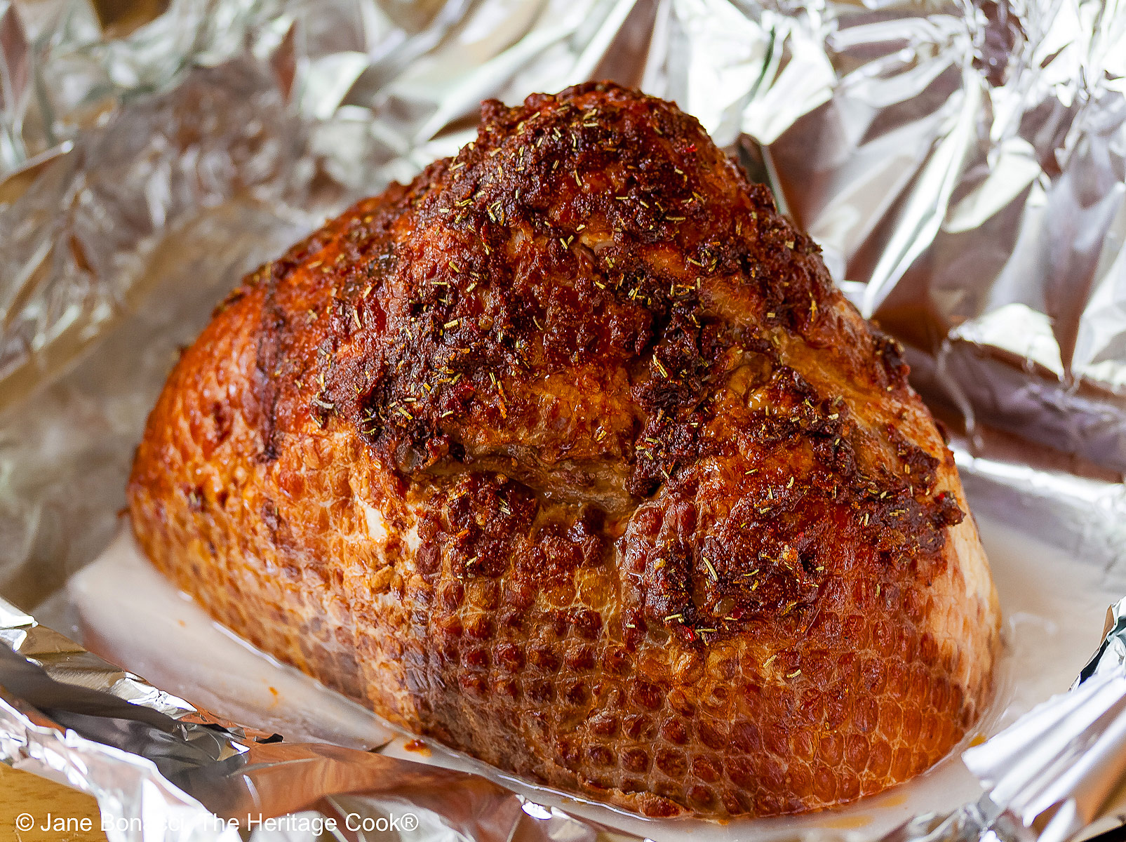Half ham ready for the oven. 