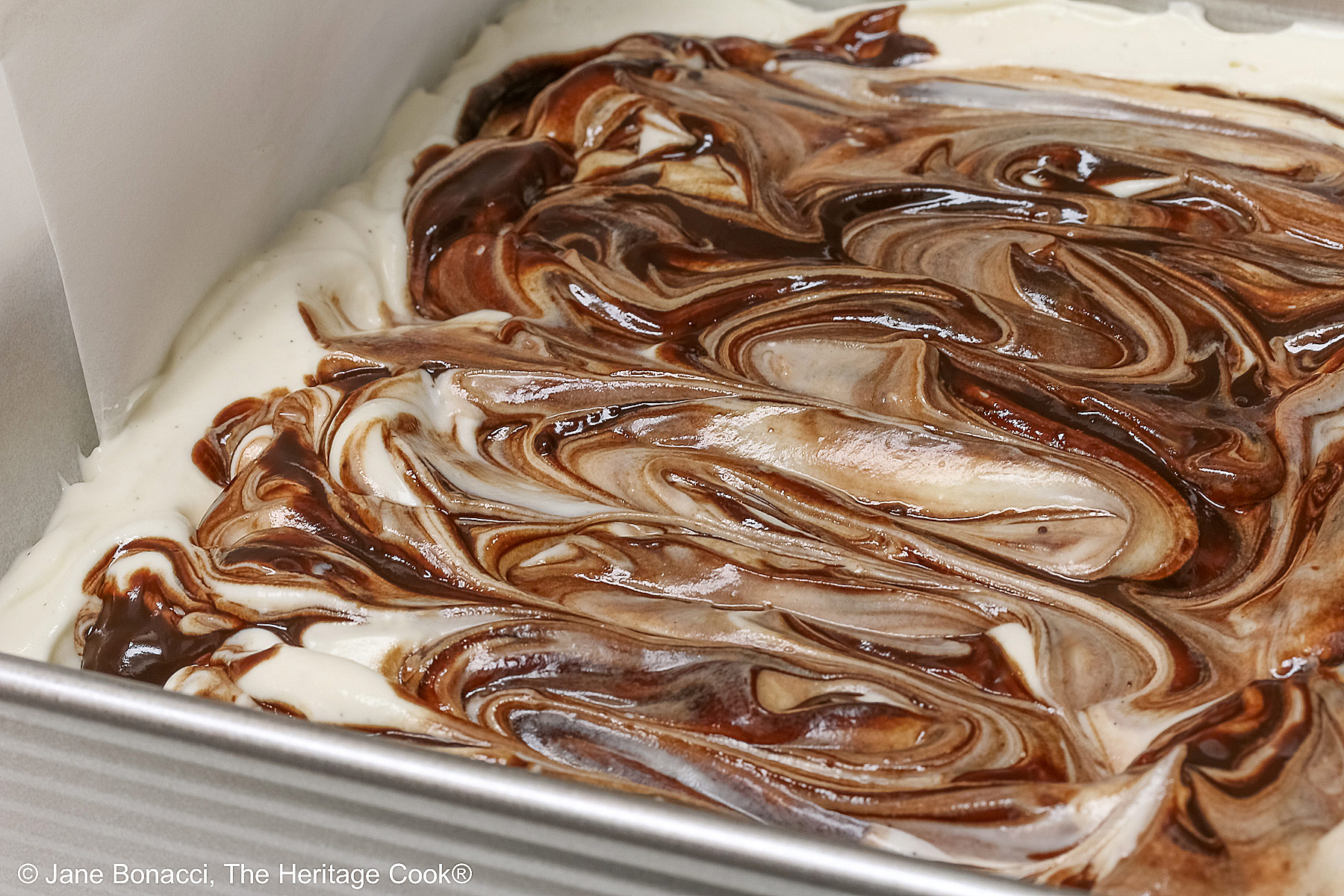 Chocolate swirled into the cheesecake filling. 