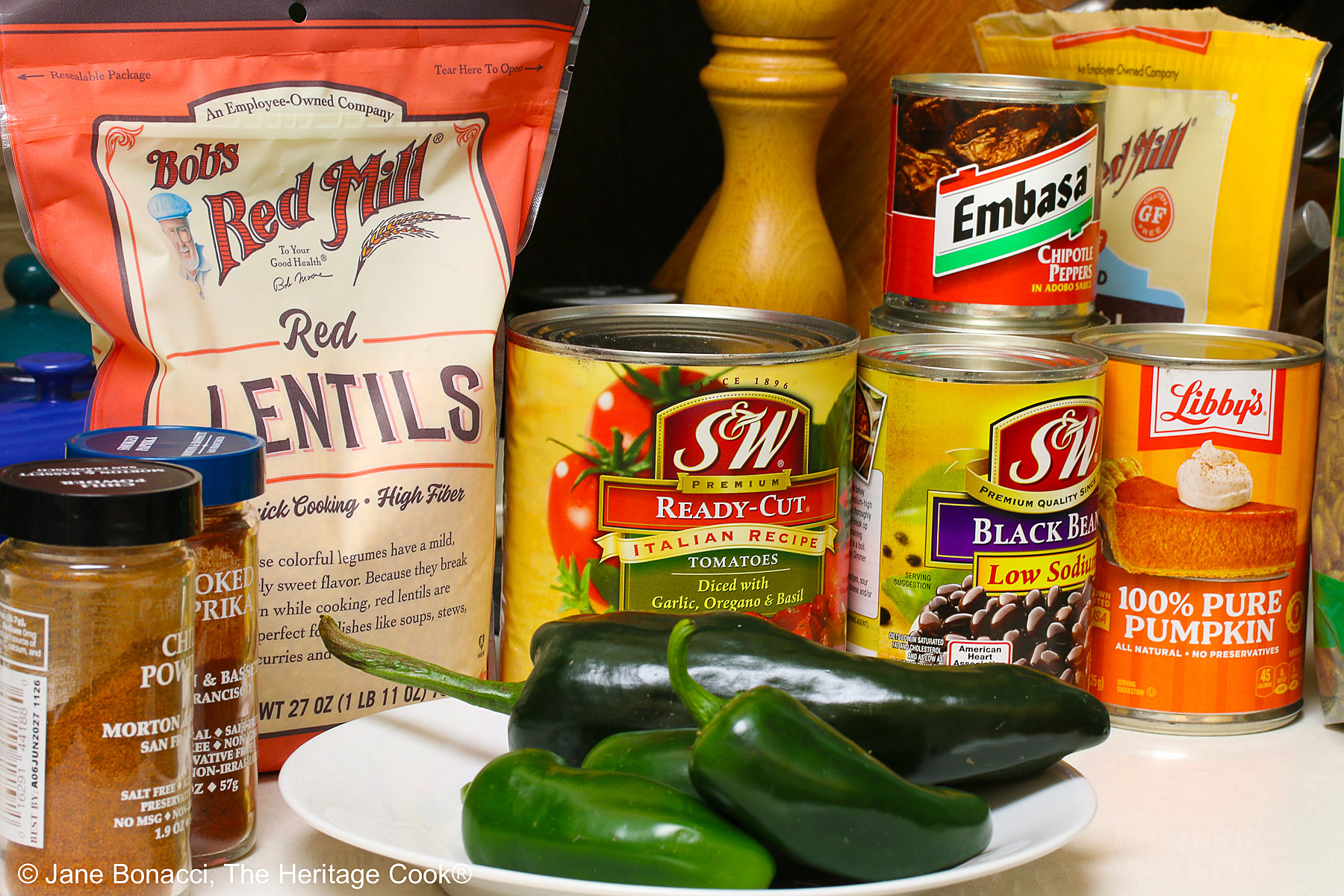 An array of ingredients for this chili.