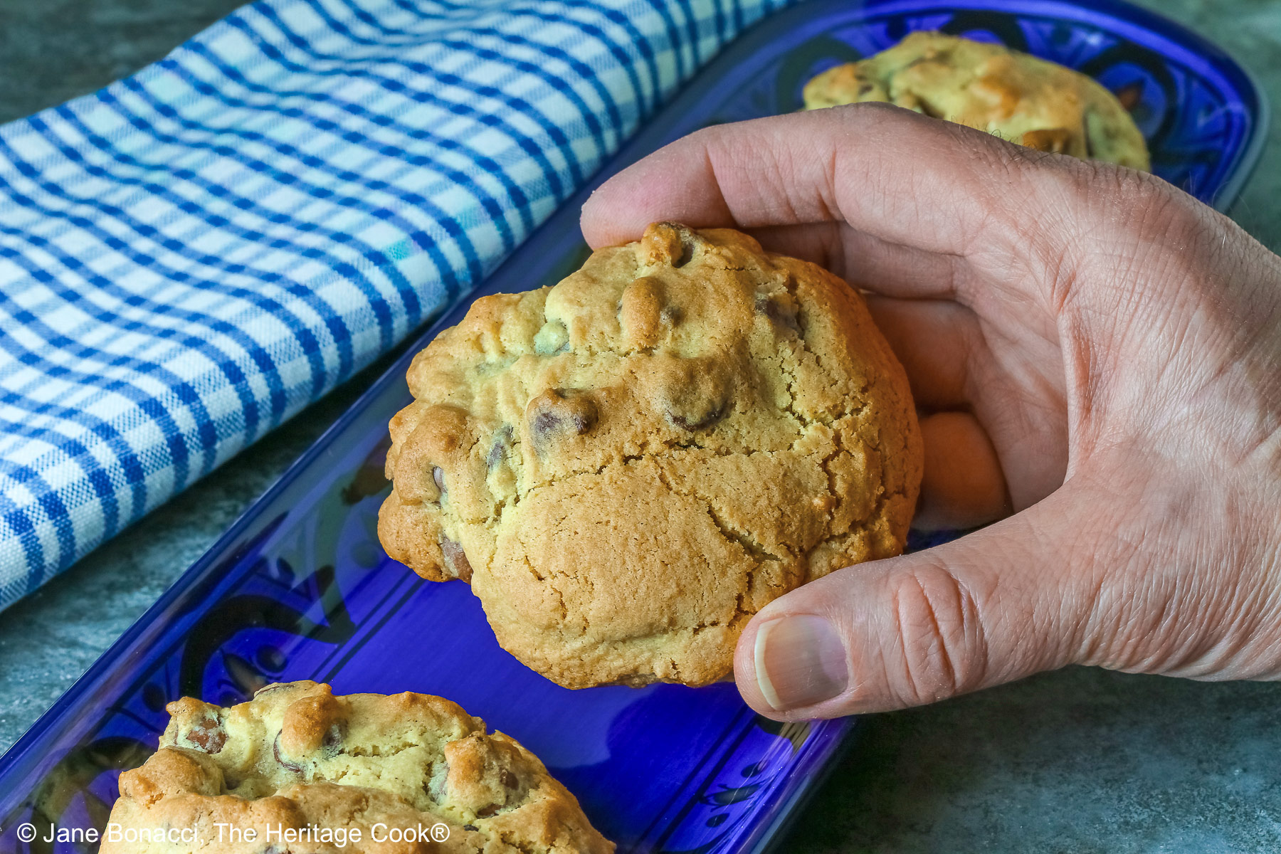 Hand holding one of the huge cookies.