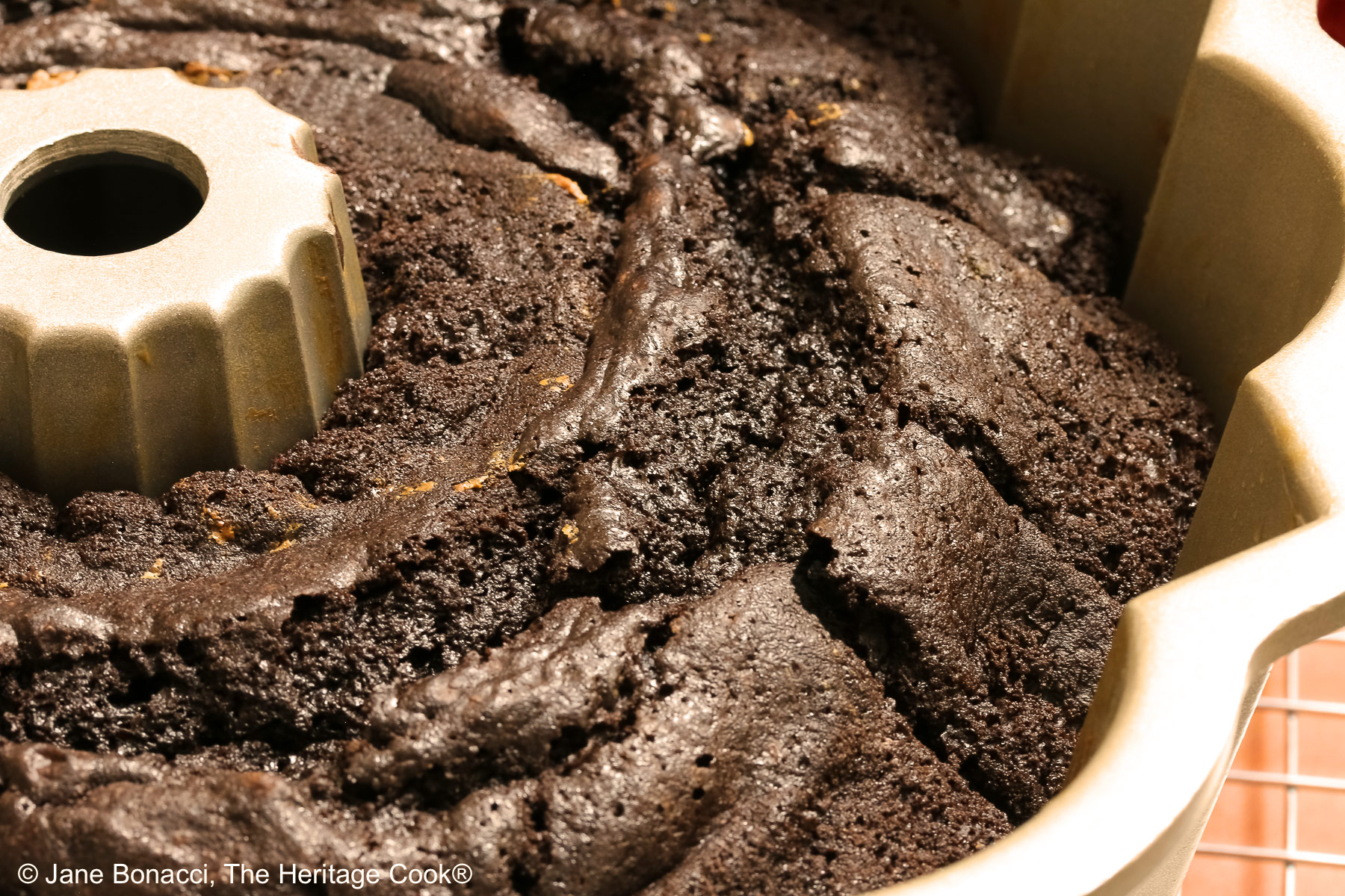 Super Simple Brownie Bundt Cake, hot from the oven.