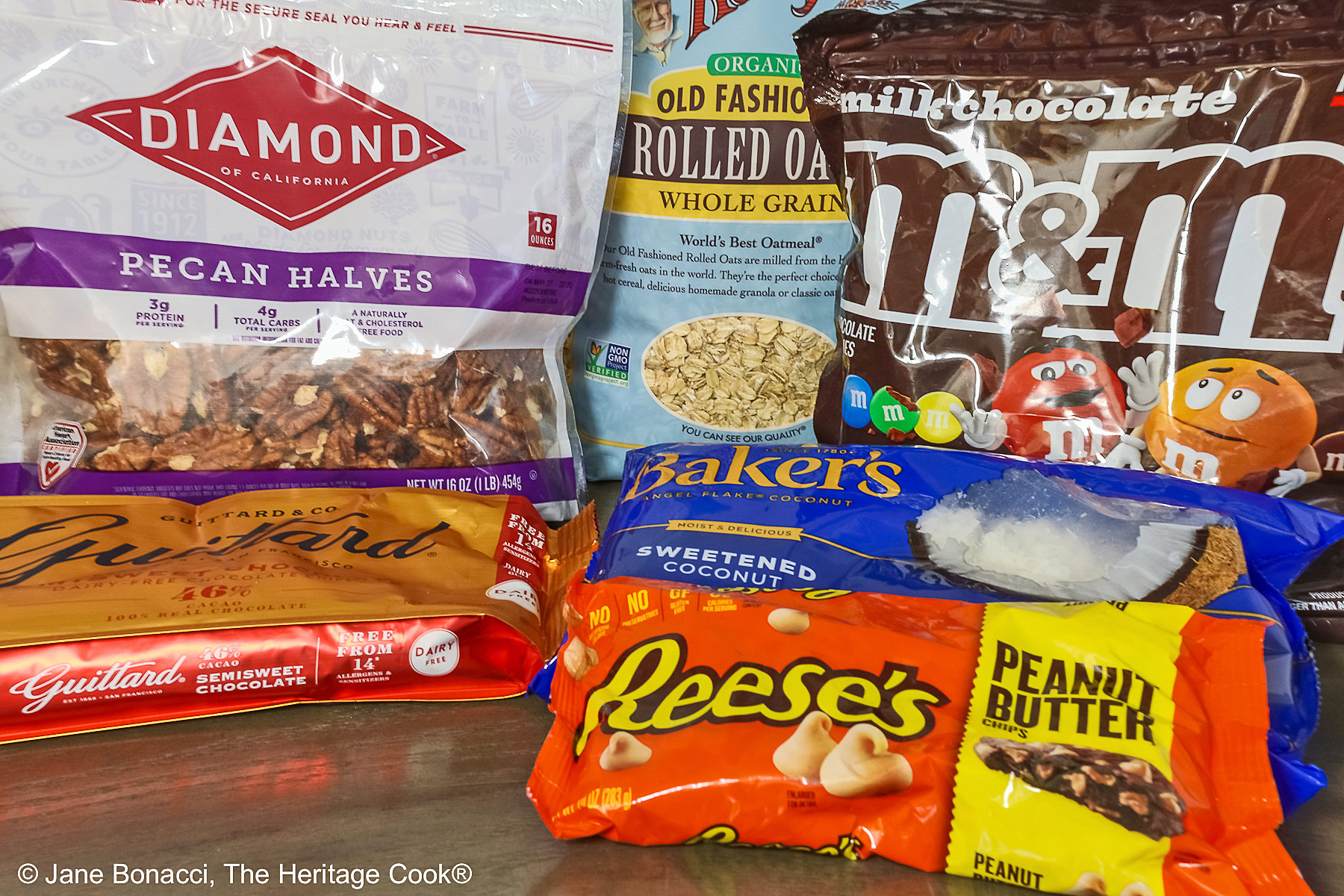 Ingredients in packages for the Loaded Cowboy Cookies.